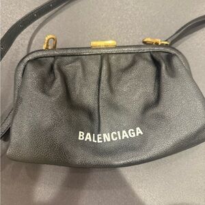 Balenciaga Black Leather Clutch with Strap